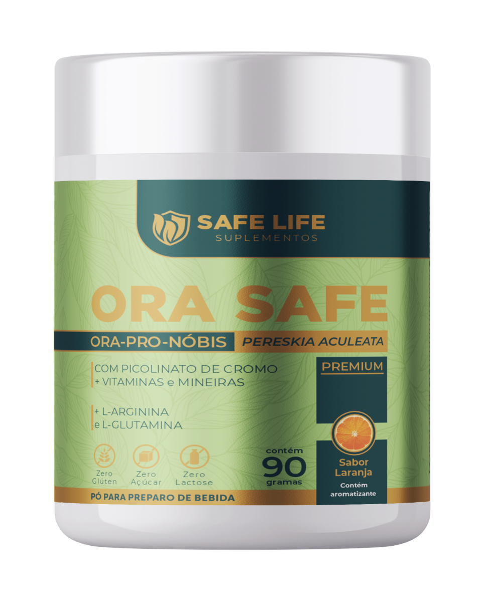 Ora Safe — Ora-pro-nóbis em pó, sabor laranja, 90g